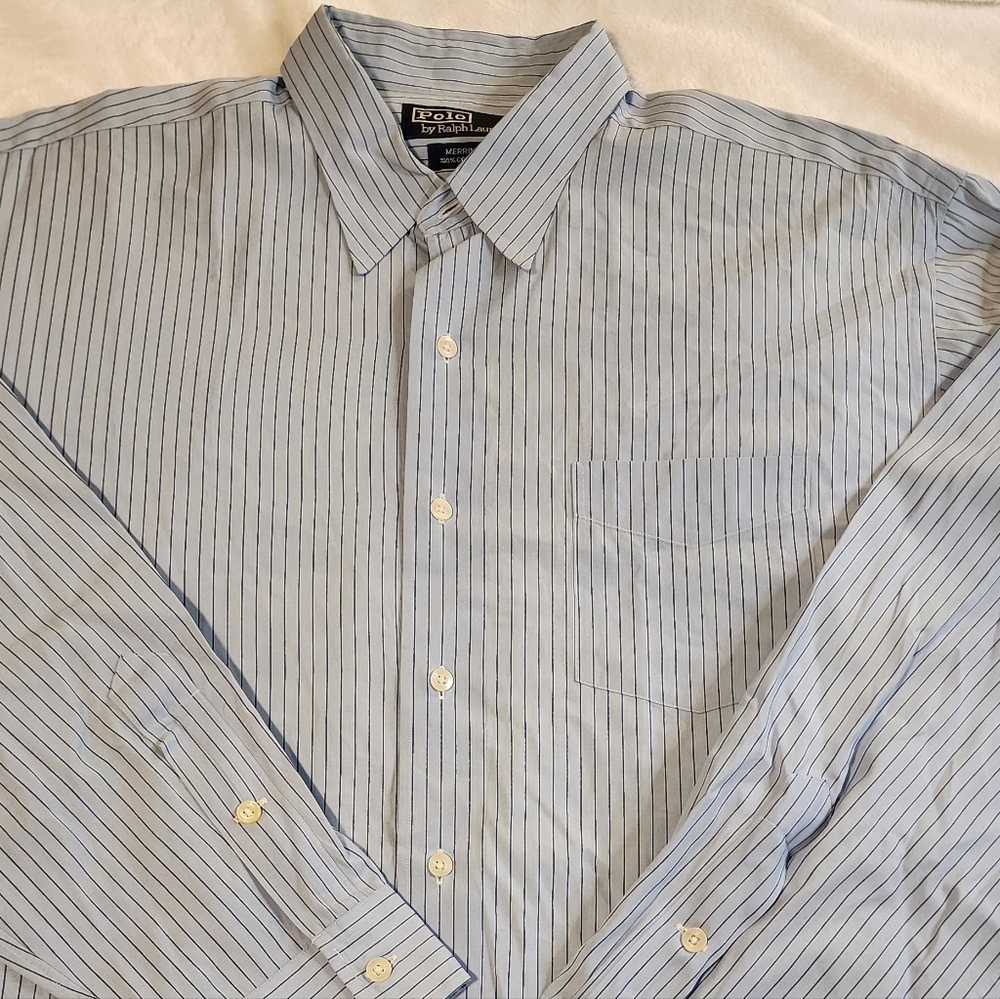 Polo by Ralph‎ Lauren Classic Blue Striped Button Up Long Sleeve Shirt, Size XL